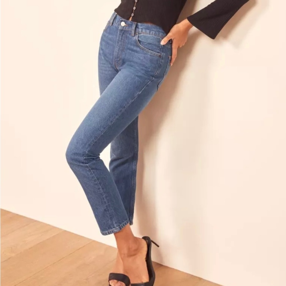 Reformation Julia Crop High Cigarette Jean in Baltic Wash - Picture 1 of 6